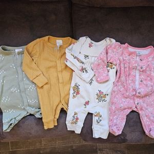Newborn Baby Girl Neutral & Pink Romper Footies Lot